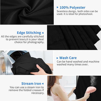 HEMMOTOP Black Backdrop Background, 6x9 ft Polyester Fabric Chromakey Black Screen Backdrops Collapsible for Photoshoot, Birthday Party, Wedding, Photography (Backdrop only)