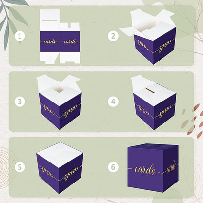 QIKSION Purple Graduation Card Box, Gold Foil Gift Card Box for Graduation, Party, Wedding Reception, Birthday, Baby Shower, Raffle