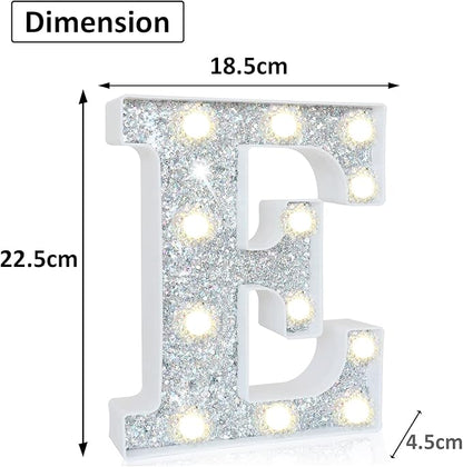 Pooqla Light Up Letters, LED Marquee Letters for Silver Birthday Decorations, Battery Powered Night Light Teenager Girl Room Decor, Gift for Girls Boys Wedding Bedroom Christmas Party Decor, Letter E