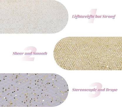 Glitter Tulle Rolls 6” by 50 Yards Sparkle Tulle Fabric Ribbon Sequin Tulle Netting Rolls for DIY Tutu Skirt Wedding Birthday Party Decoration (Ivory)
