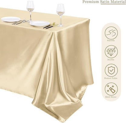 TURSTIN 8 Packs Champagne Satin Tablecloth 102 x 58 Inch Overlay Satin Table Cover Rectangle Bright Silk Tablecloth Smooth Fabric Table Decoration for Wedding Banquet Party Events
