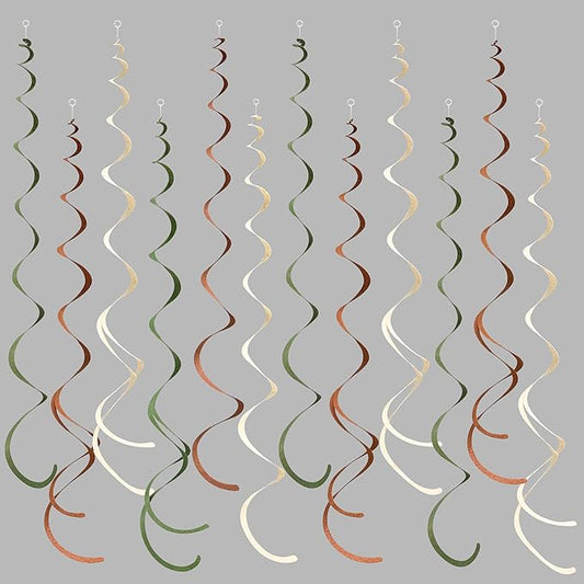 36 Pcs Jungle Hanging Swirl Decorations Sage Green Brown Beige Felt Swirl Streamer Spiral Ceiling Garland for Safari Jungle Woodland Wild One Birthday Neutral Baby Shower Party Decorations Supplies
