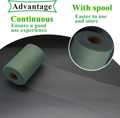 Sage Green Tulle Fabric Rolls 6 Inch by 100 Yards (300 feet) Fabric Spool Tulle Ribbon for DIY Tutu Bow Baby Shower Birthday Party Wedding Decorations Christmas Craft Supplies