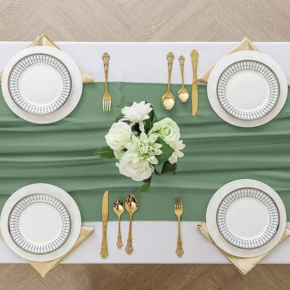 6 Pack 10 Ft Chiffon Table Runner Sage Green Gauze Long Table Runners 27x120 Inches Sheer Tulle Table Runner for Rustic Wedding Reception Bridal Shower Decorations Birthday Party