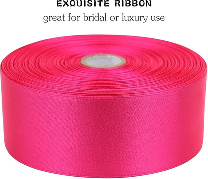 Hot Pink Solid Satin Ribbon 1-1/2 Inch 50 Yards Solid Polyester Fabric Ribbon for Gift Wrapping Wedding Christmas Baby Shower Birthday Party Decoration Handmade Immortal Flower Craft