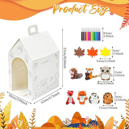 Cinrobiye 6 Set Fall Party Favors Mini Woodland Animals Bulk Plush Keychains DIY Gift Box for Autumn Thanksgiving Adopt an Animals Party Favors Birthday Goodie Bag Supplies Fillers Stuffers