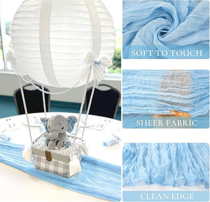 6 Pack Baby Blue Cheesecloth Table Runner 120 inch Gauze Cheese Cloth Table Runner Light Blue 10FT Boho Sheer Runner for Wedding Party Baby Shower Birthday Boy's Room Home Decor