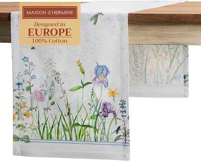 Maison d' Hermine Table Runner 100% Cotton Single Layer Table Runners 108 inches Long Decorative for Home Kitchen Dining Party Wedding Bridal Shower Spring Summer (Fleurs De Mai, 14.50" x 108")