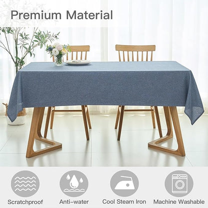 maxmill Square Linen Textured Tablecloth Waterproof Spillproof Wrinkle Free Slubby Textured Table Cloth for Dinner and Party Washable Wipeable Fabric Table Cover Decoration, 60 x 60 Inch, Demin Blue