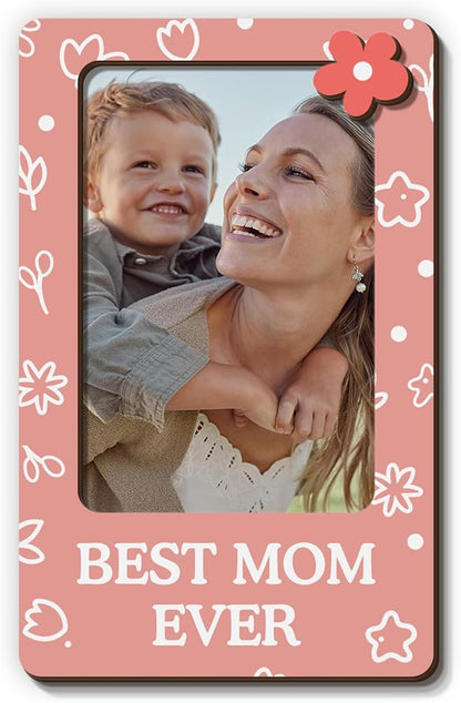 Magnetic Picture Frames - BEST MOM EVER - Christmas Gift Birthday Gift for Mom - Unique Magnet Photo Frame For Women - Magnetic Frames for Refrigerator, Locker & More