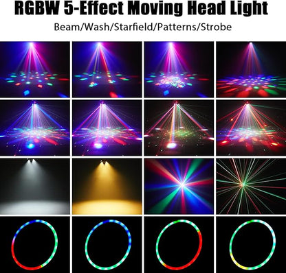 2-Pack 120W Moving Head 6 Arms Stage Lights with Mixed Lighting Effects,DJ Stage Lighting for Party Disco Club Wedding Bar