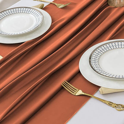 2 Pack 10 Ft Chiffon Table Runner Rust Gauze Long Table Runners 27x120 Inches Sheer Tulle Table Runner for Rustic Wedding Reception Bridal Shower Decorations Birthday Party