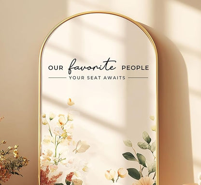 Our Favorite People Vinyl Decal, Please Find Your Seat Sign for Wedding Reception Wedding Vinyl Decal Seating Chart Sticker for Mirror, Your Seat Awaits (Black, Width 17 inch)