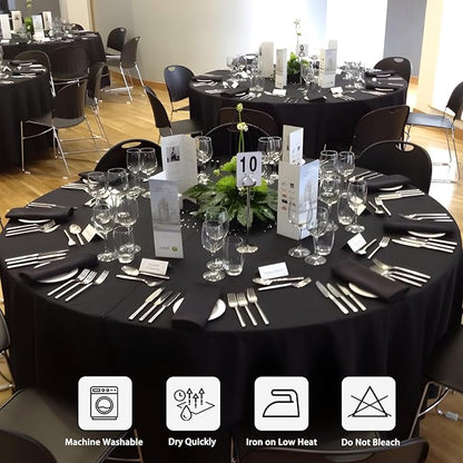 12 Pack Black Round Tablecloth 108 Inch Black Table Cloth Stain and Wrinkle Resistant Round Tablecloths Reusable and Washable Polyester Fabric for Buffet Wedding Party and Banquet