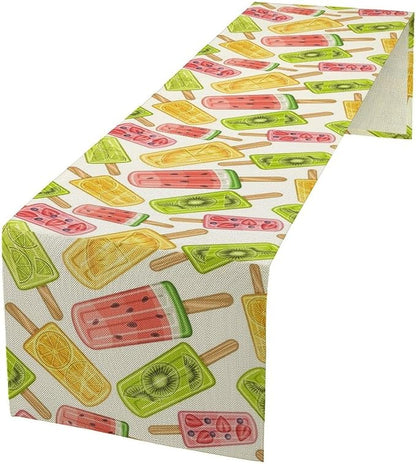 Ce Cream Table Runner, Cold Fruity Popsicles Summer Sweet Seasonal Dinner Runner for Party Holiday Home Kitchen Dining Table Decor 13"x120"