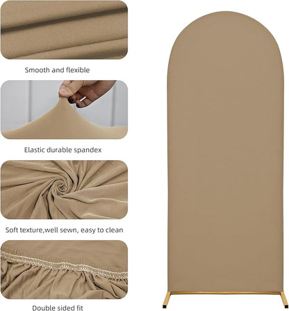 7.2FT Wedding Arch Covers Arch Backdrop Cover Arch Stand Covers Set Arch Cover Spandex Fabric Stretchy Backdrop for Wedding Birthday Party Decoration Baby Shower (Khaki)