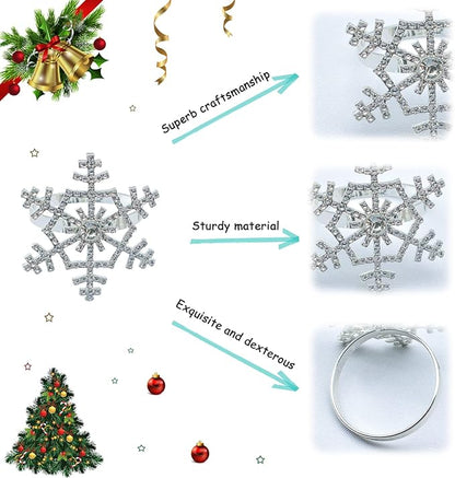 Halatool Set of 6 Christmas Rhinestone Snowflake Napkin Rings for Xmas Dining Table- Napkin Ring Holder for Christmas, Thanksgiving, Holiday Party Table Decoration