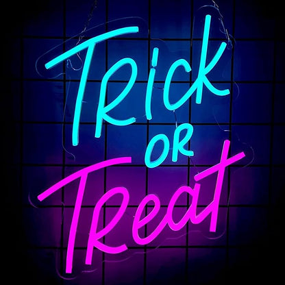 Trick or Treat Neon Sign Halloween, USB Halloween Neon LED Light for Wall Decor, Trick or Treat Halloween Sign Decorations for Home Bar Salon Coffee Stores Porch Front Door