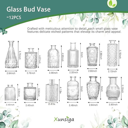114Pcs Artificial Flowers in Vases Set, Fake Flower Greenery Stem Bulk Sets with 12Pcs Glass Bud Vases, Artificial Plants & Flowers for Wedding Centerpiece Table Decorations