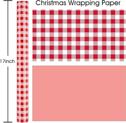 Burymento Red Checkerboard Wrapping Paper, Gift Wrap for Birthday, Valentines, Mothers day, Graduation, Wedding, Fathers day, Baby Shower, Christmas (17in x 32.8ft)