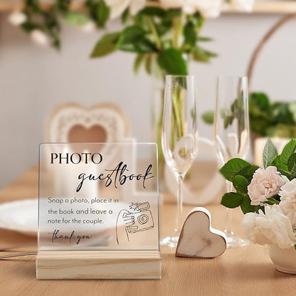 Photo Guest Book Sign, Wedding Decor, Acrylic Wedding Signs, Guest Book Signs forWedding, WeddingGuest Books SignAcrylic Plaque Sign with Wood Stand for WeddingDecorations for Reception