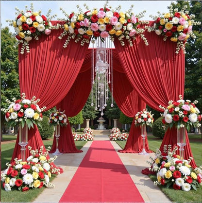50ftx12ft Wrinkle Free Red Backdrop Curtain, 10 Panels 12FT Height Red Wedding Backdrop Drapes, Silky Polyester Back Drop Cloth for Birthday Photography Background Party Backdrop Draping