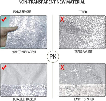 Poise3EHome 10Ft x 10Ft Silver Sequin Backdrop Curtain, Glitter Thick Satin Background Drapes, Sparkly Opaque Photography Curtain, Sequence Xmas Thanksgiving Backdrop for Wedding Party Decor