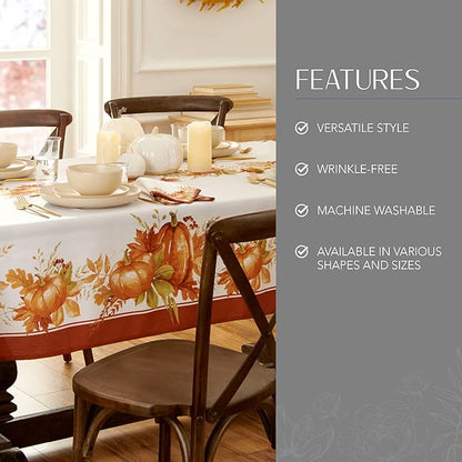 Elrene Home Fashions Autumn Pumpkin Grove Wrinkle Resistant Tablecloth, 60"x144" Rectangle, Multi Color