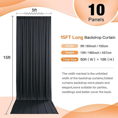 50ft x 15ft White Wrinkle Free Backdrop Curtain for Wedding Party, Silky Polyester Fabric Drapes Backdrop, 10 Panels 15ft Photo Back Drop Curtains for Baby Shower Photography Stage Background Cloth