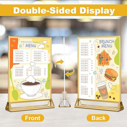 EHWINE 24 Pack Acrylic Sign Holder 5.5 x 8.5, Double Sided Gold Picture Frame Stand up Table Top Sign Holders, Clear Display Stand Menu Flyer Holder for Wedding Party