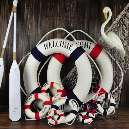 MorroMorn Lifebuoy Wall Hanging Decor - Welcome Aboard Mediterranean Style Home Decoration (Red, 20")
