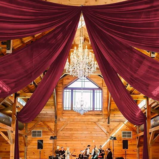 6 Panels Burgundy Ceiling Drapes for Wedding 5ftx10ft Chiffon Fabric Arch Draping Curtains Sheer Drapery for Party Ceremony Birthday Baby Shower Reception Stage Swag Ceiling Decorations