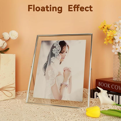 Silver Floating Frame (10"x12", Vertical), For Picture 9x11, 8.5x11, 8x10, Tabletop Shelf Photo Frame, Classy Gift For Festival, Wedding, Home or Office Décor
