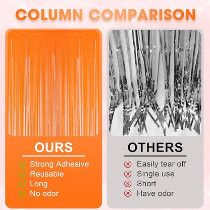 4 Pack Orange Foil Fringe Backdrop Curtains, Tinsel Streamers Birthday Party Decorations, Fringe Backdrop for Graduation, Baby Shower, Gender Reveal, Disco Party