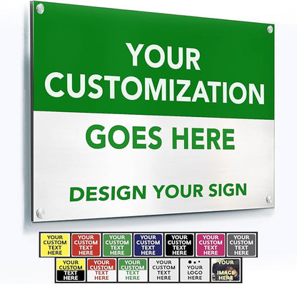Custom Metal Business Signs, Personalized Aluminum, Customized Safety - Waterproof Outdoor, White Aluminum (Green & White, 24x18 In)