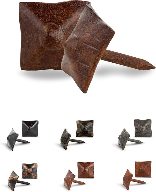 50 Pack 0.75" Square Head Iron Clavos Decorative Nails – Sealed Rusted – Handmade Rustic Square Fasteners for Farmhouse Shutters, Barn Doors, Shutters, and Gates – Ornamental Wood Accent