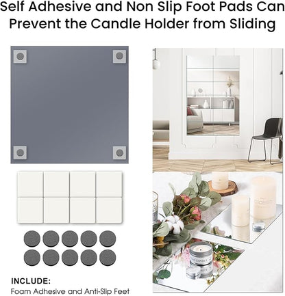JAMBALAY 12" Glass Mirror Centerpieces for Table, Set of 12 Mirror Centerpieces, Square Glass Mirror Tiles, Candle Plates, Tray, for Wedding and Parties
