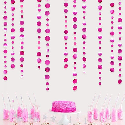 Hot Pink Party Decorations Circle Dots Garland Metallic Rose Pink Hanging Paper Polka Dots Streamer for Bachelorette Birthday Engagement Wedding Bridal Shower Anniversary Baby Shower Party Supplies