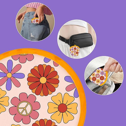 4 Styles Retro Hippie Round Foldable Hand Fan Japanese Foldable Fan Style Handheld Compact Cooling Fans,Round Folding Fan for Outdoor Games,Xmas Decoration,Festival,Party Favors,Travel,Events