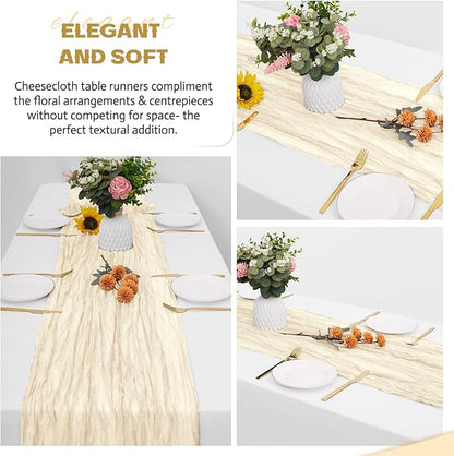 Aktor 4 Pack Ivory Table Runner Boho Cheesecloth Table Runner Semi Sheer Gauze Fabric Runners for Wedding Birthday Baby Shower Party Boho Table Decoration（Ivory）