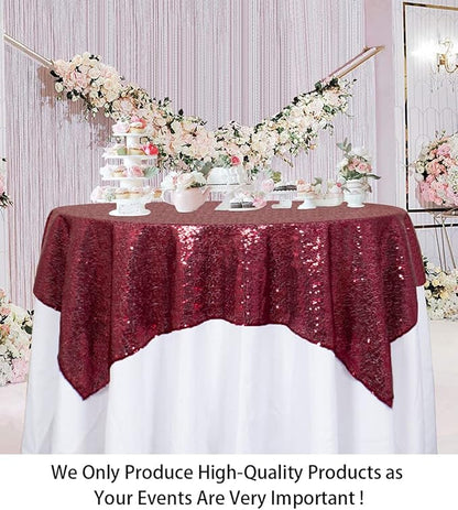 ShinyBeauty Sequin Tablecloth Burgundy 72x72-Inch Square Tablecloth Sequin Table Cover Glitter Table Cloth 6ft for Parties Maroon Sparkly Linens for Wedding Bridal Shower Birthday Party