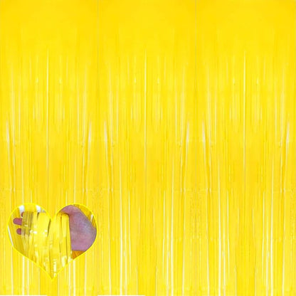 4 Pack Yellow Fringe Curtain Backdrop, 3.2Ft x 6.6Ft Metallic Tinsel Foil Fringe Streamers Background for Photo Booth Birthday Wedding Baby Shower Carnival Easter Mother’s Day Party Decorations