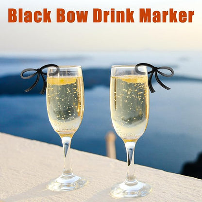 60 Pcs Acrylic Bowknot Wine Glass Charms,Black Coquette Drink Markers Decorative Tags for Bachelorette,Wedding,Birthday & Engagement Parties Coquette Themed Party Decor Accessories