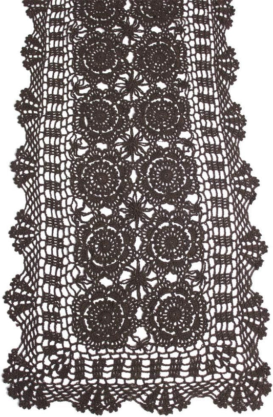 KEPSWET Cotton Handmade Crochet Lace Table Runner Dark Brown Rectangle Coffee Table Dresser Decor (14x60 inch)