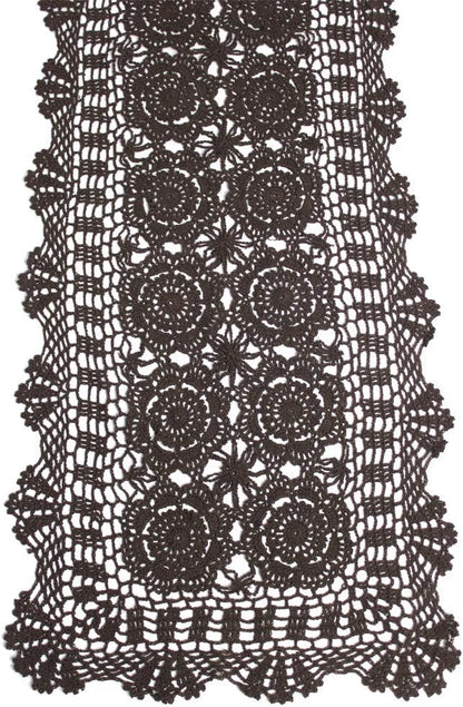 KEPSWET Cotton Handmade Crochet Lace Table Runner Dark Brown Rectangle Coffee Table Dresser Decor (14x36 inch)