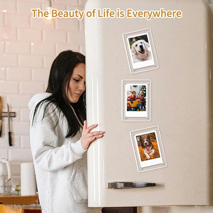 Acrylic Fridge Magnetic Picture Frames, 3x5 Inch Magnetic Clear Photo Frames Fit 3x5 and 4x6 Picture for Refrigerator/Locker/Wall, Compatible with Polaroid Camera Photos 6 Pack