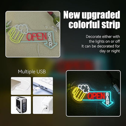 Ineonlife Bar Open Neon Sign Light Up for Wall Decor Cold Beer Led Sign for bar Small Acrylic Art Decor for restaurant business club party man cave Decorations 16.53x9.45 inch USB POWER