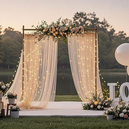 10×8ft Tulle Backdrop Curtains with Lights String - 300LED Fairy Lights Sheer Curtain Backdrop for Weddings Baby Shower and Birthday Party Decorations(4 Panels 5×8ft)