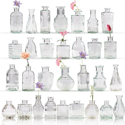 30 Pcs Bud Vase Set, Vases for Centerpieces, Cute Glass Bud Vases in Bulk, Small Vases for Flowers, Mini Vase Set for Wedding Decorations, Home Table Flower Décor