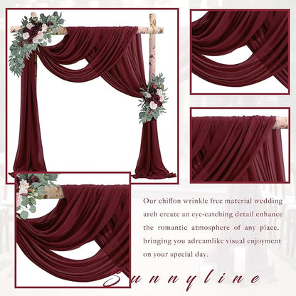 20Ft Length x 28" Width Wedding Arch Draping Fabric 2 Panels Burgundy Arch Drapes Chiffon Fabric Sheer Curtains Backdrop for Party Decorations Wedding Ceremony Bridal Ceiling Stage Reception Decor